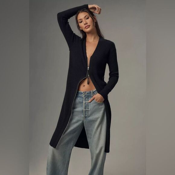 Pilcro Sweaters - Anthropologie Pilcro Faux Leather Trim Duster, Size Medium